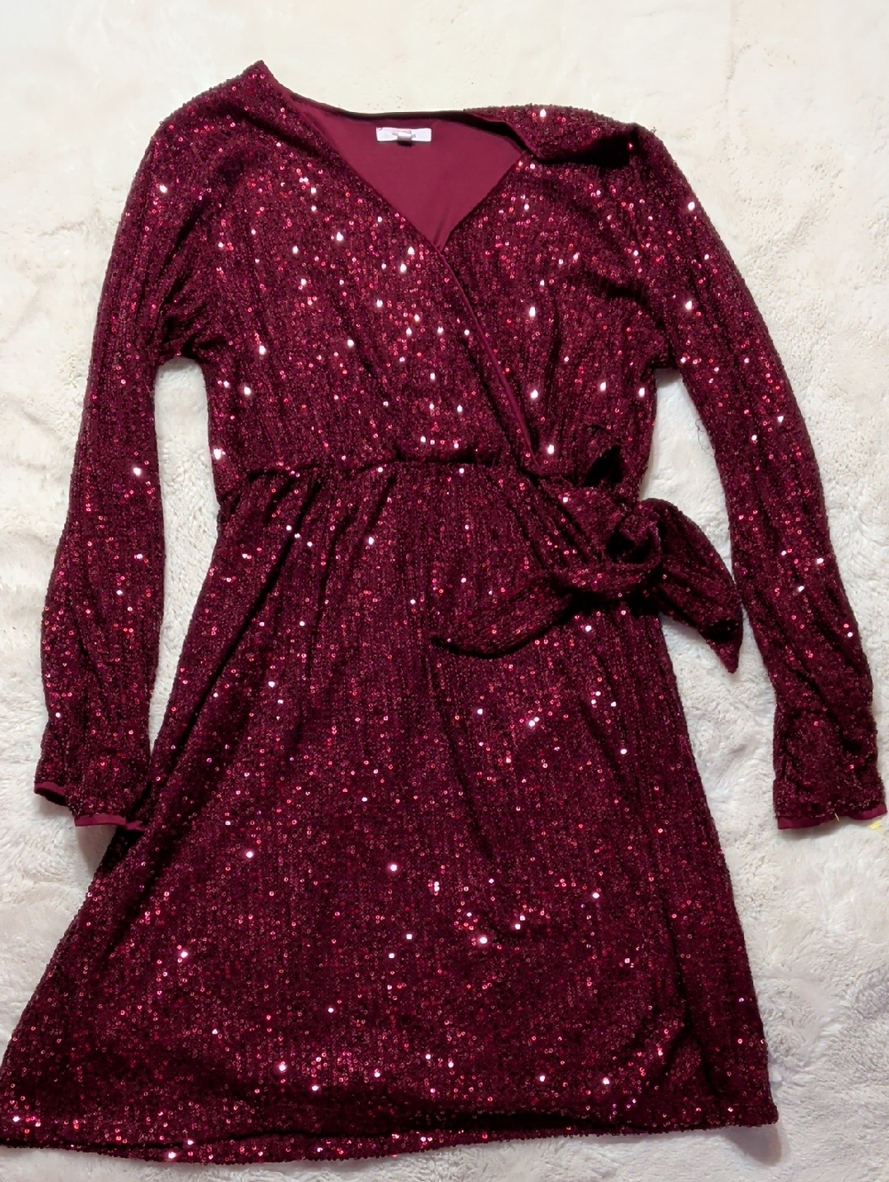 Maurices Sparkle Wrap Dress - Burgundy